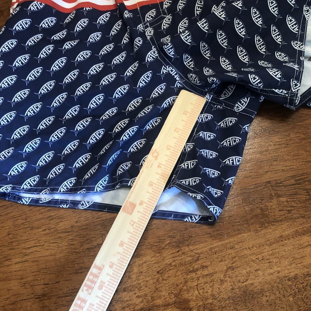 AFTCO Swim Trunks Mens Medium Red White Blue American Flag Swimwear Fishing - Picture 7 of 12